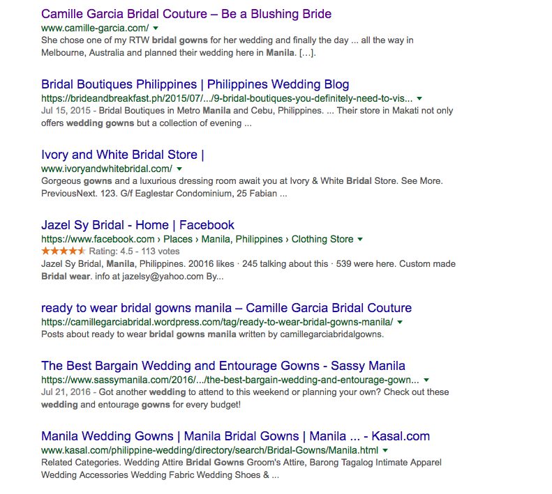 SEO-wedding-gowns-manila-example basic SEO strategies for beginners screenshot bridal